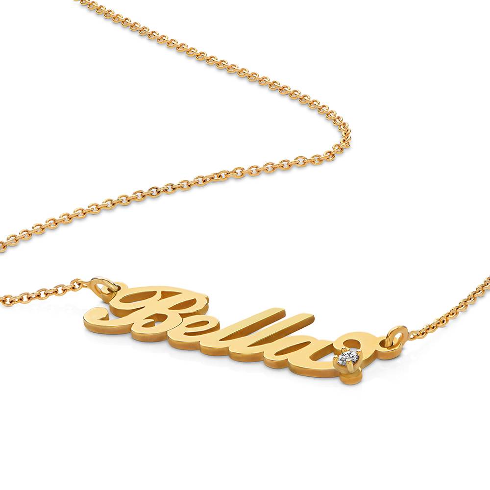 Small Carrie Name Necklace with Diamond in Gold Plating