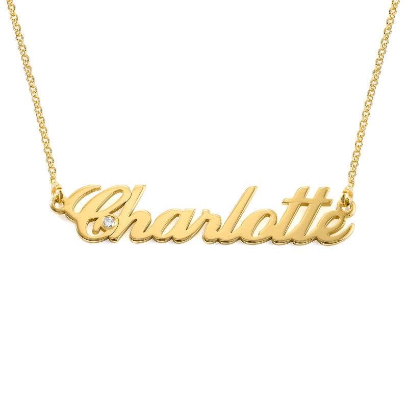 Small 18k Gold Vermeil Classic Name Necklace with Diamond