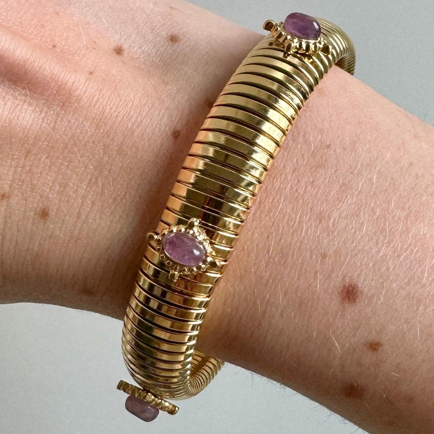 Small Amethyst Gold Omega Bracelet