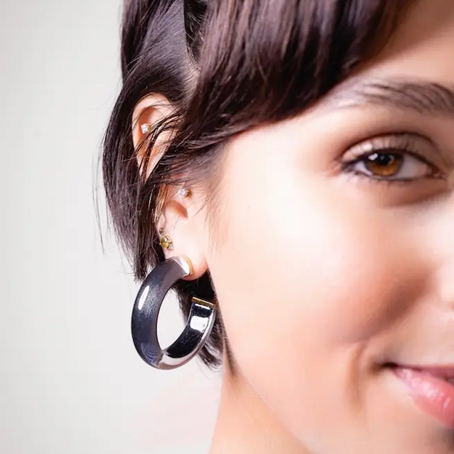 Small Black Illusion Hoop Earrings