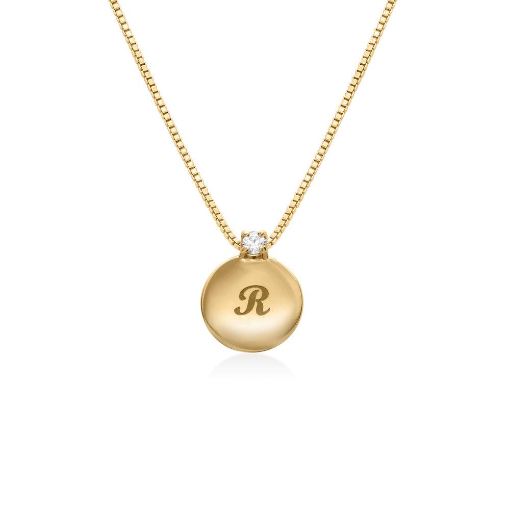 Small Circle Initial Necklace with Diamond in Gold Plated