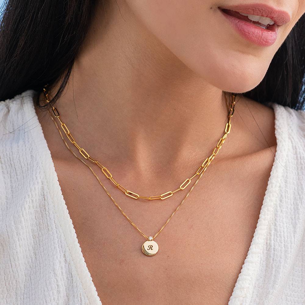Small Circle Initial Necklace with Diamond in Gold Plated