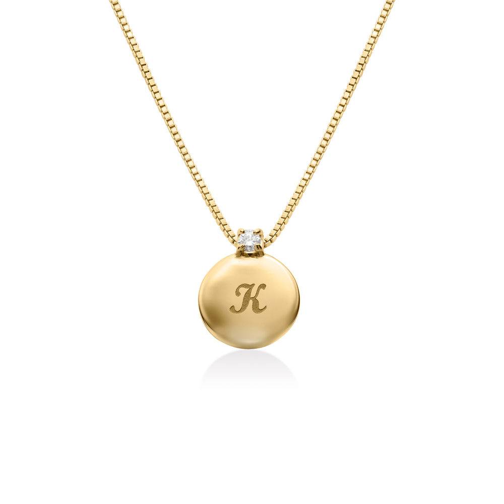 Small Circle Initial Necklace with Diamond in Gold Vermeil