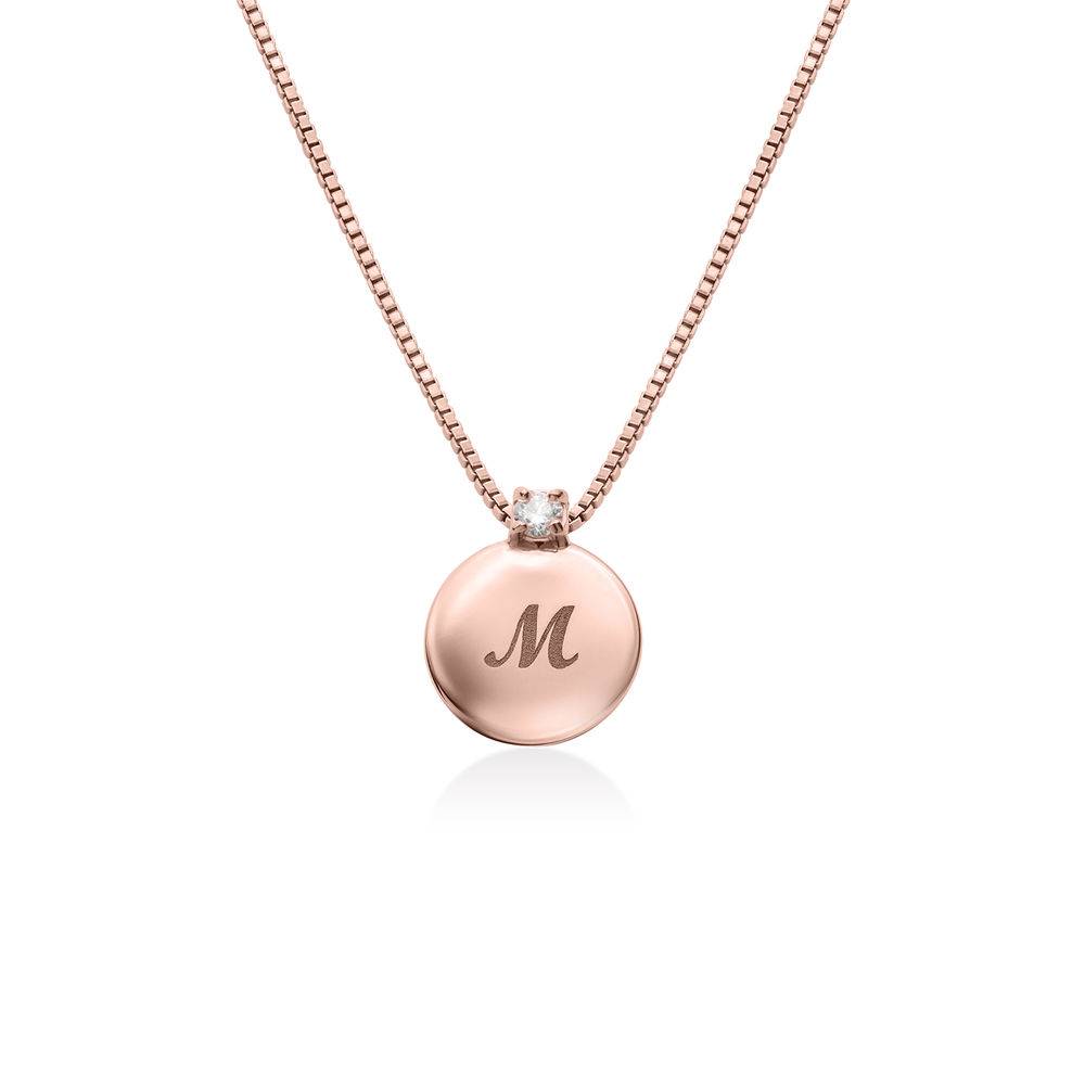 Small Circle Initial Necklace with Diamond in Rose Gold Plated