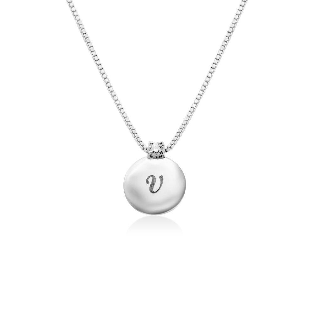 Small Circle Initial Necklace with Diamond in Sterling Silver