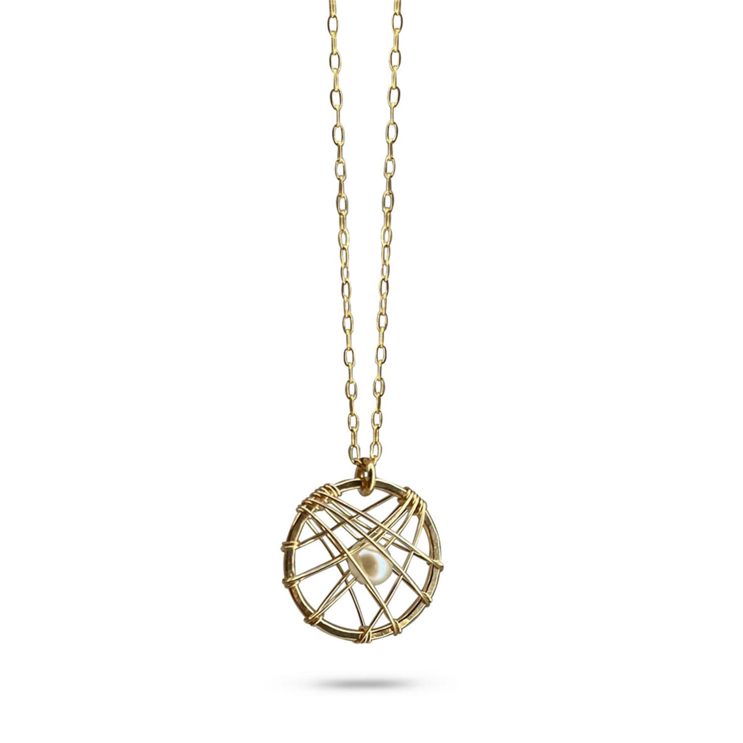 Small Circular Caged Pearl Necklace