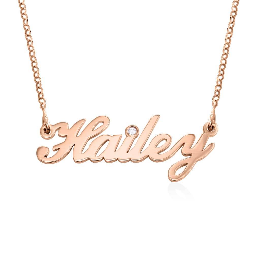 Hollywood Small Name Necklace in 18k Rose Gold Plating with Diamond