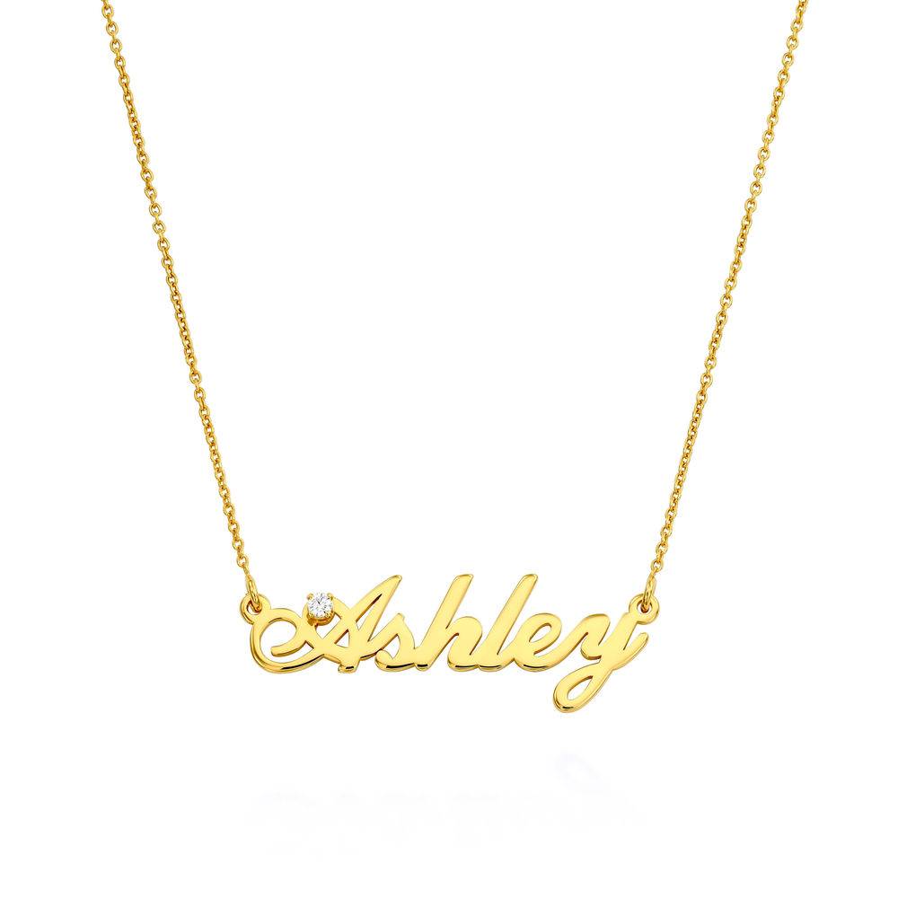 Hollywood Small Name Necklace in 18k Gold Plating with 5 Points Carats Diamond