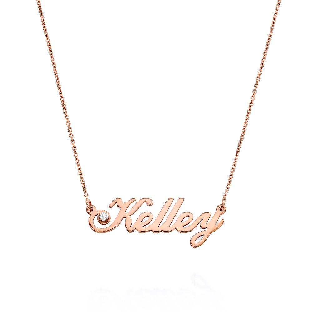 Custom Name Necklace - Hollywood Small Name Necklace in 18k Rose Gold Plating with 5 Points Carats Diamond - Unique Name Necklace Design