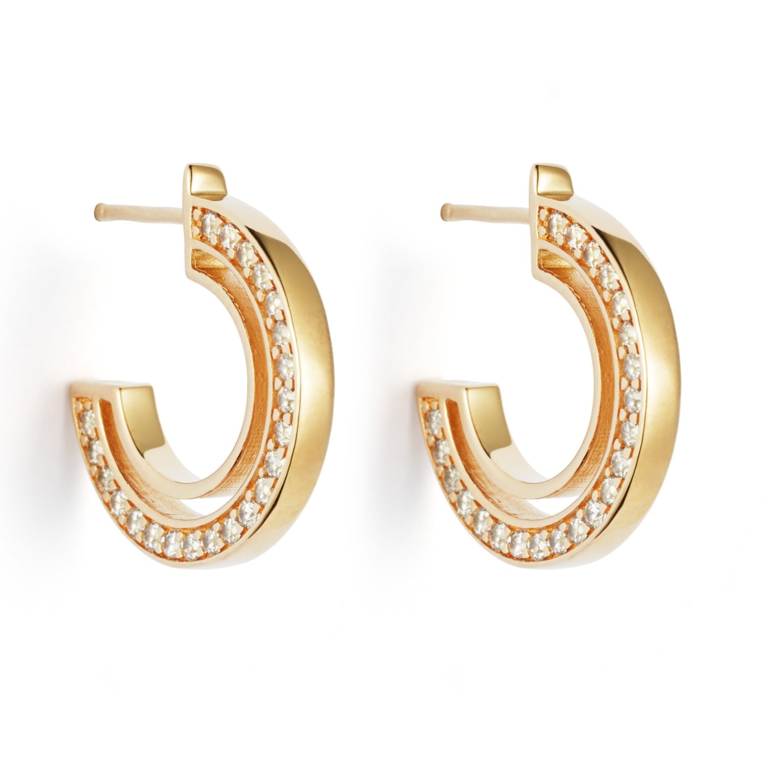 Small Double Hoop Earrings - Gold Vermeil & Cubic Zirconia