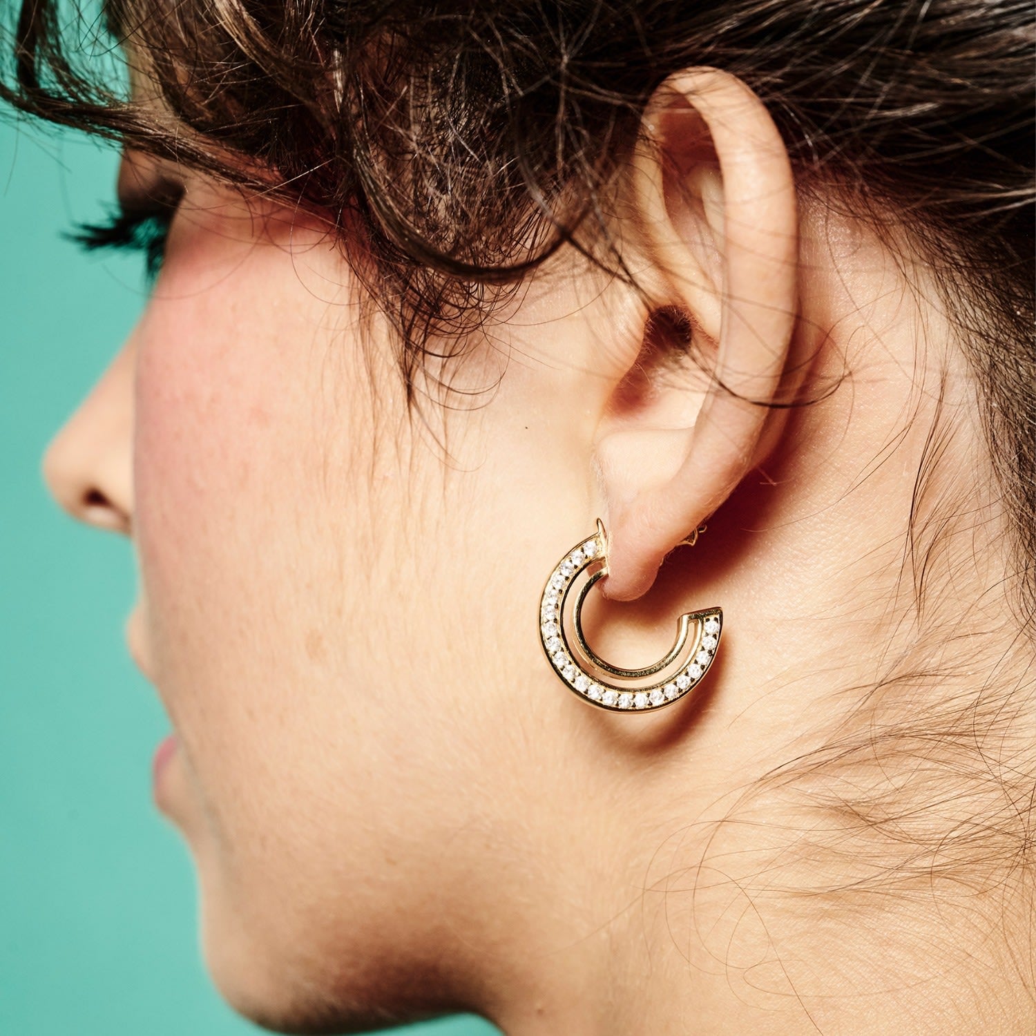 Small Double Hoop Earrings - Gold Vermeil & Cubic Zirconia