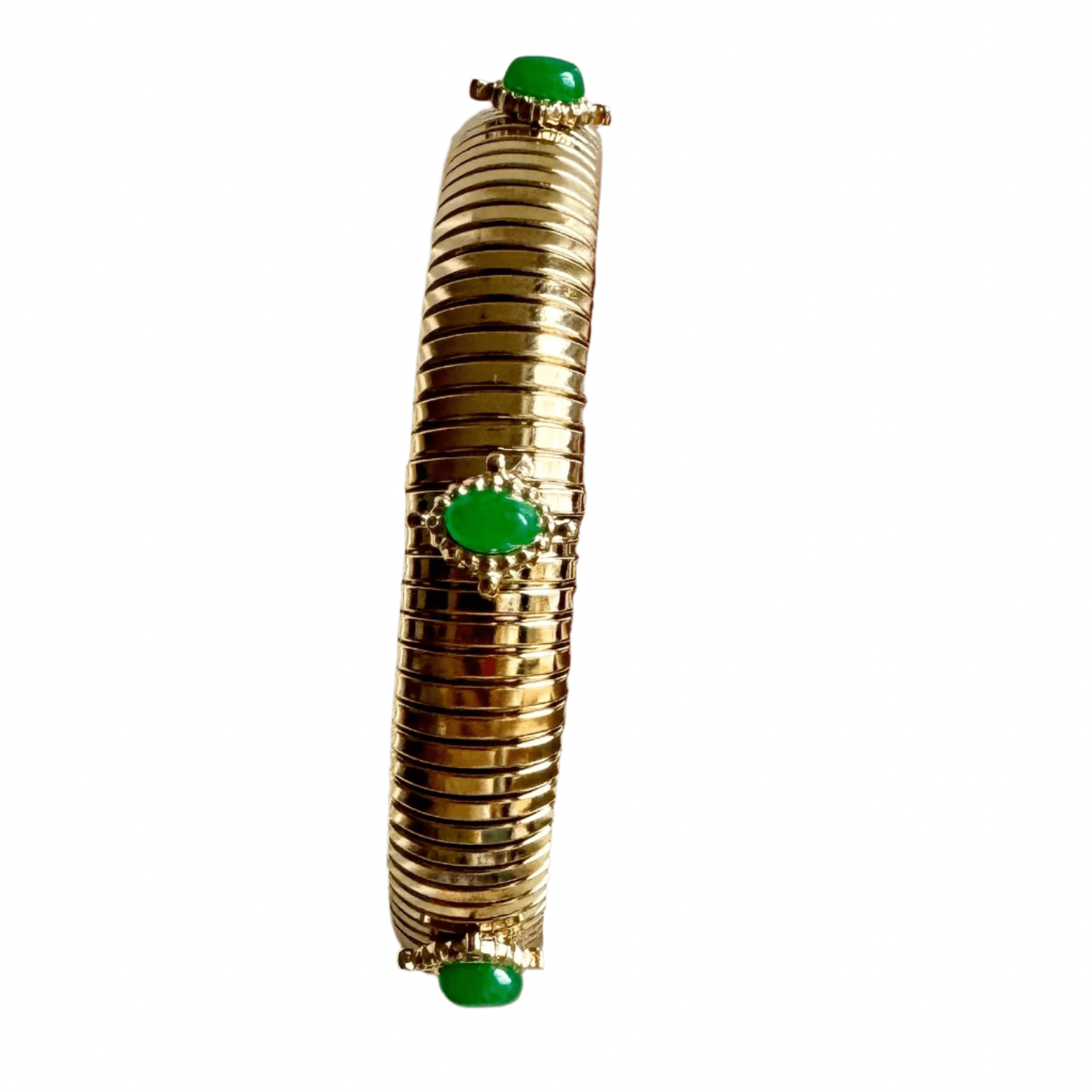 Small Green Stone Gold Omega Bracelet