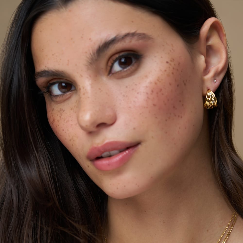 Molten & Crystal Tapered Hoop Earrings