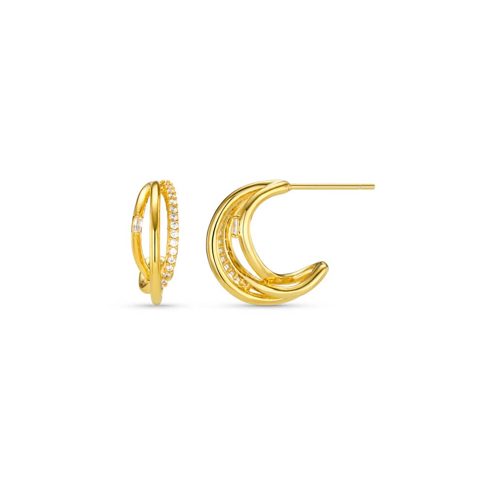 Mixed Pavé Triple Illusion Hoop Earrings