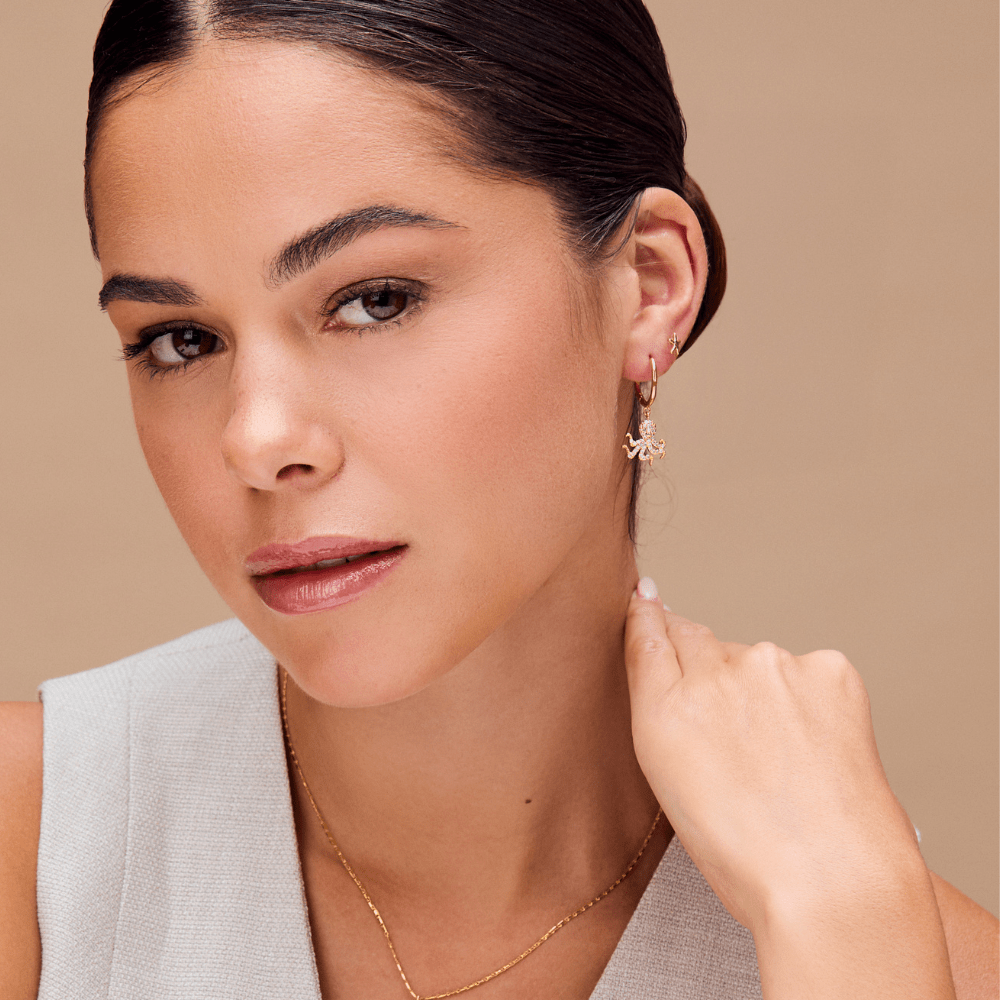 Pavé Octopus Charm Hoop Earrings