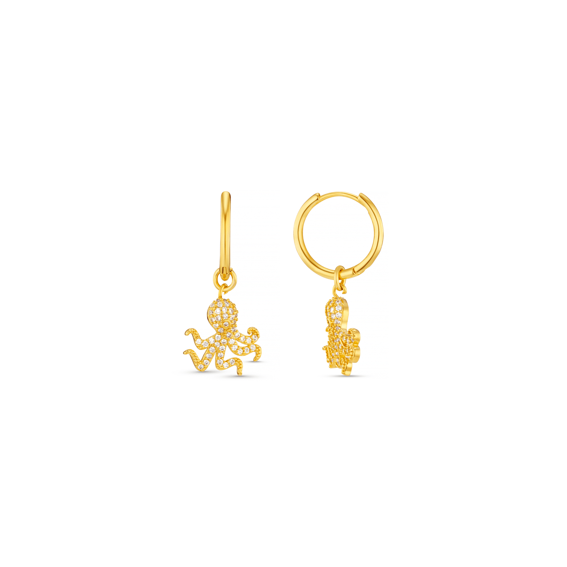 Pavé Octopus Charm Hoop Earrings