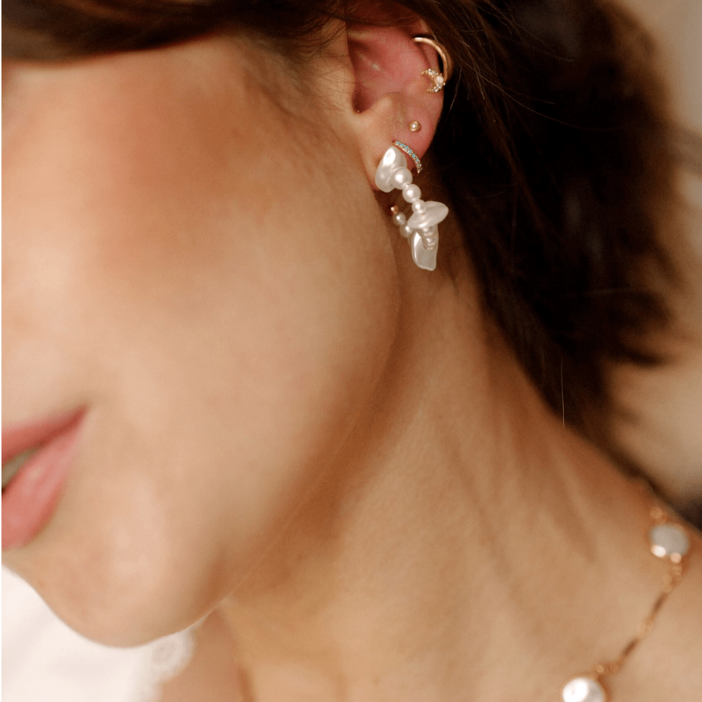 Pearl Chip Hoop Earrings