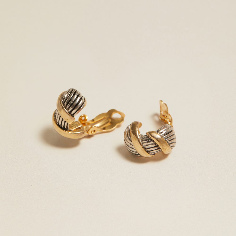 Vintage Mixed Metal Hoop Clip-On Earrings