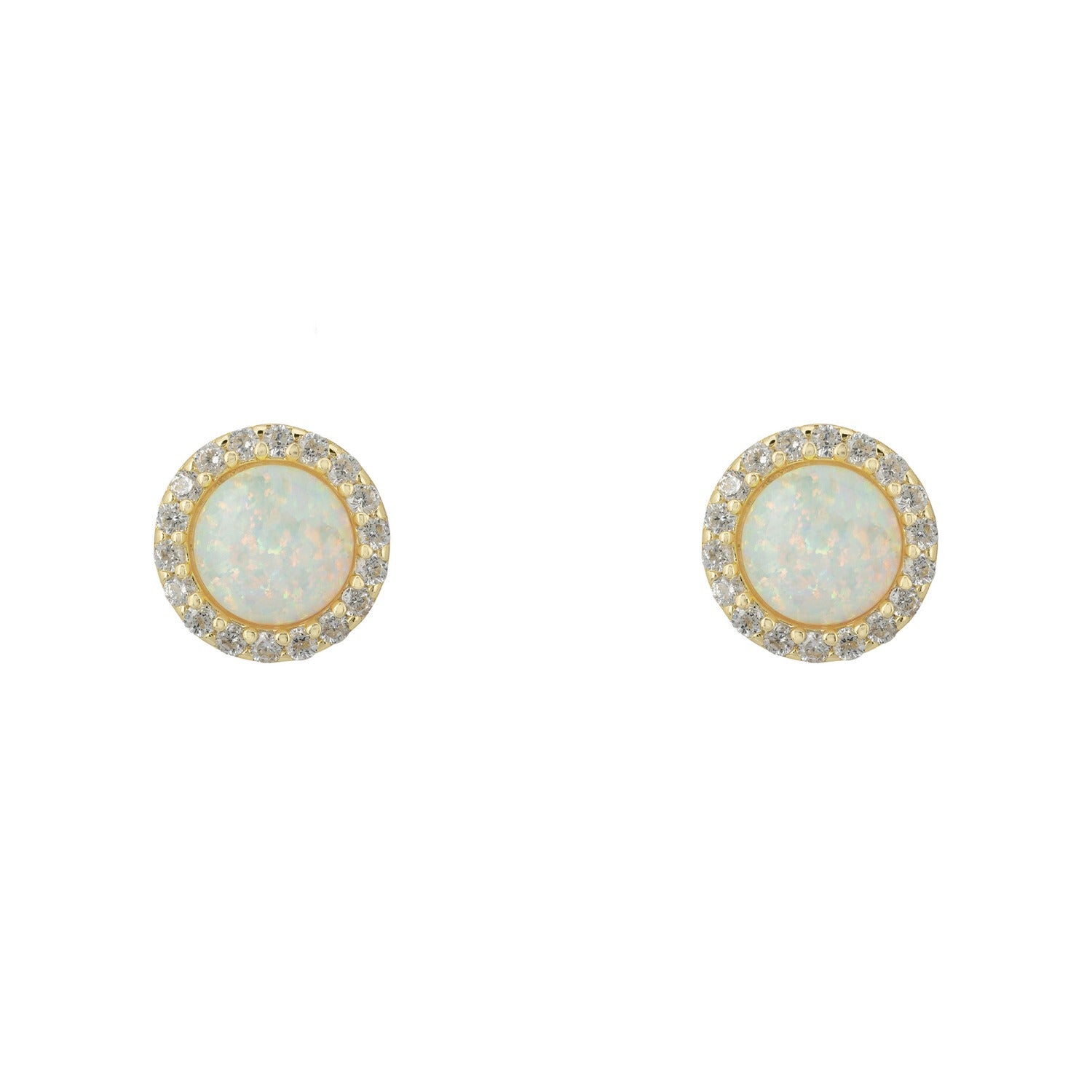 Small Sparkling Halo Opal Stud Earrings Gold