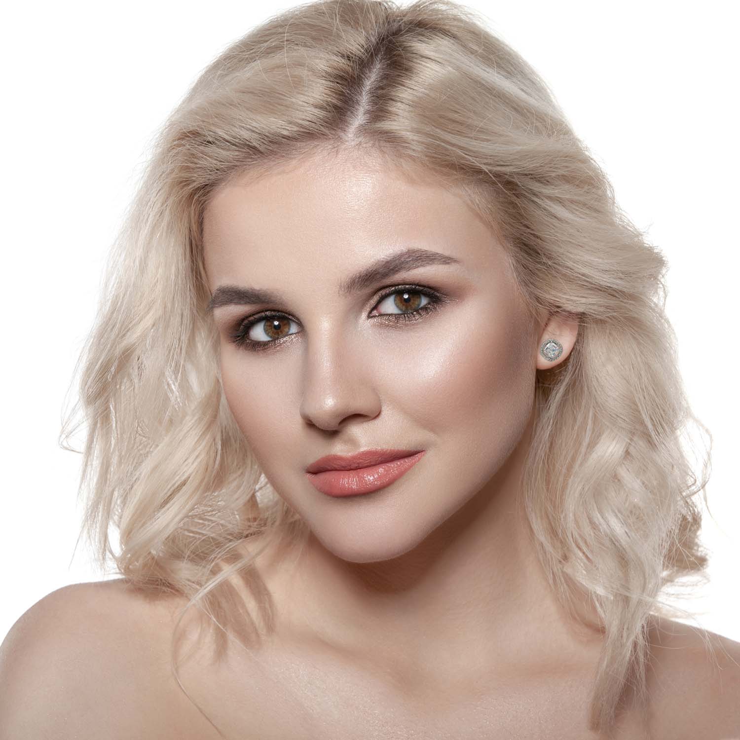 Small Square Crystal Clip-On Earrings Set In Rhodium-Plated Pave