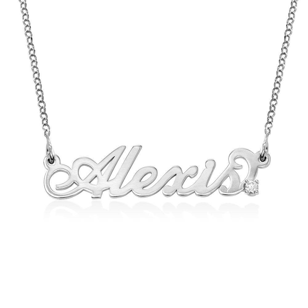 Small Carrie Style Name Necklace with Diamond in Silver
