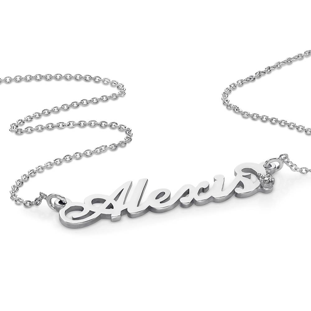 Small Carrie Style Name Necklace with Diamond in Silver