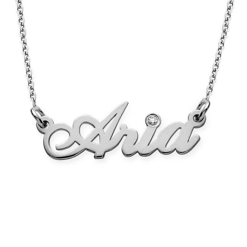 Hollywood Small Name Necklace with 0.02CT Diamond in Silver