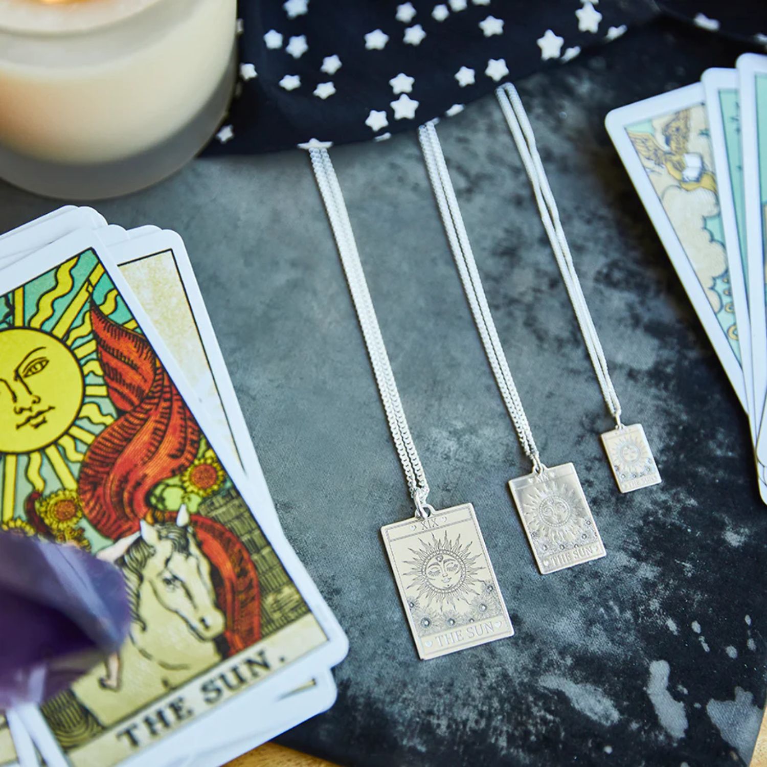 Small Sterling Silver “The Sun” Tarot Card Necklace