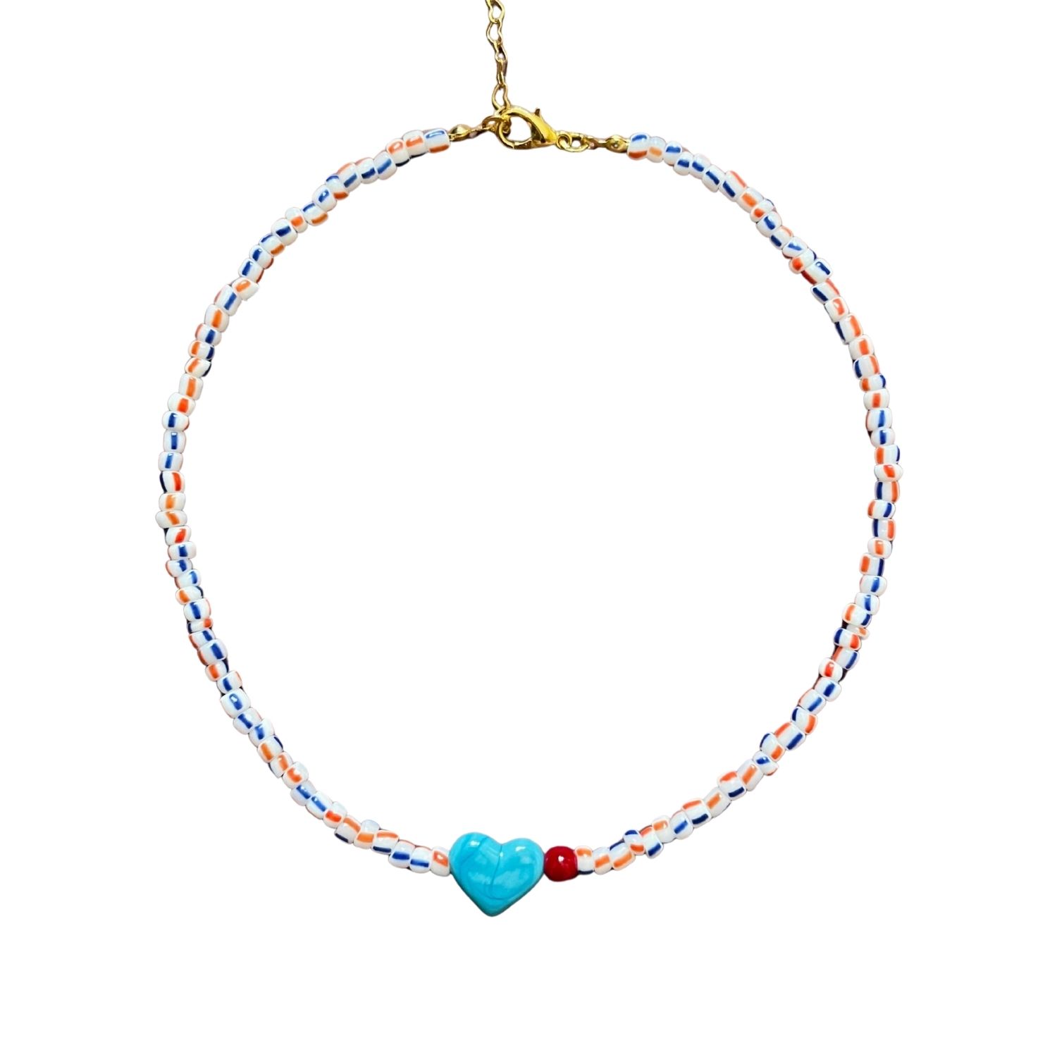 Small Talk | Eighteen Out Of Twentyfour — Striped Glass Bead Necklace With Murano Heart