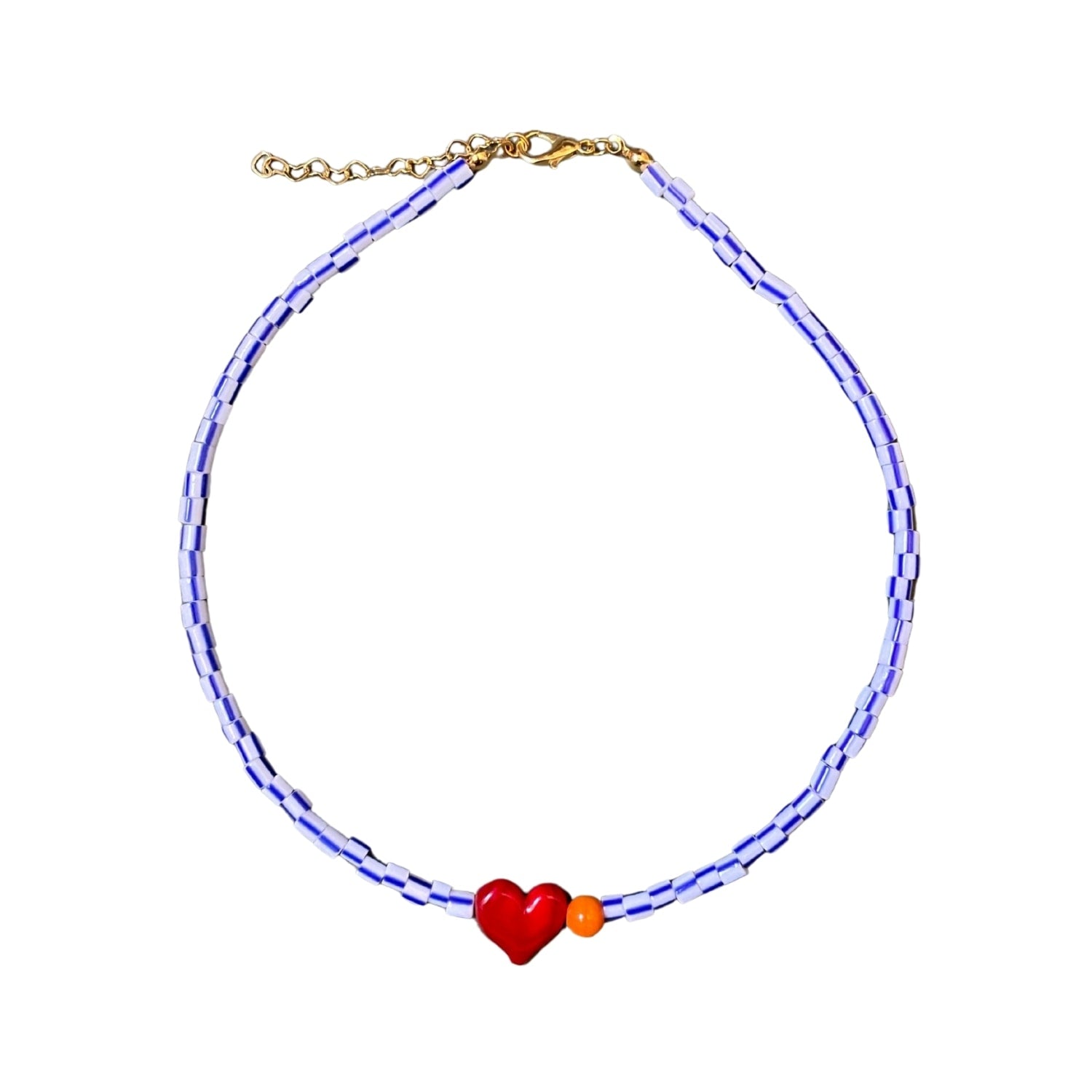 Small Talk | Fifteen Out Of Twentyfour — Striped Glass Bead Necklace With Murano Heart