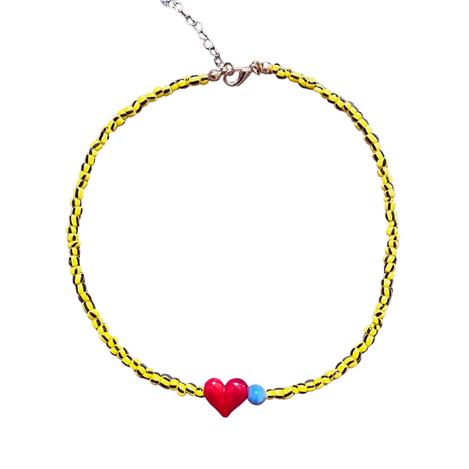 Small Talk | Four Out Of Twentyfour — Striped Glass Bead Necklace With Murano Heart