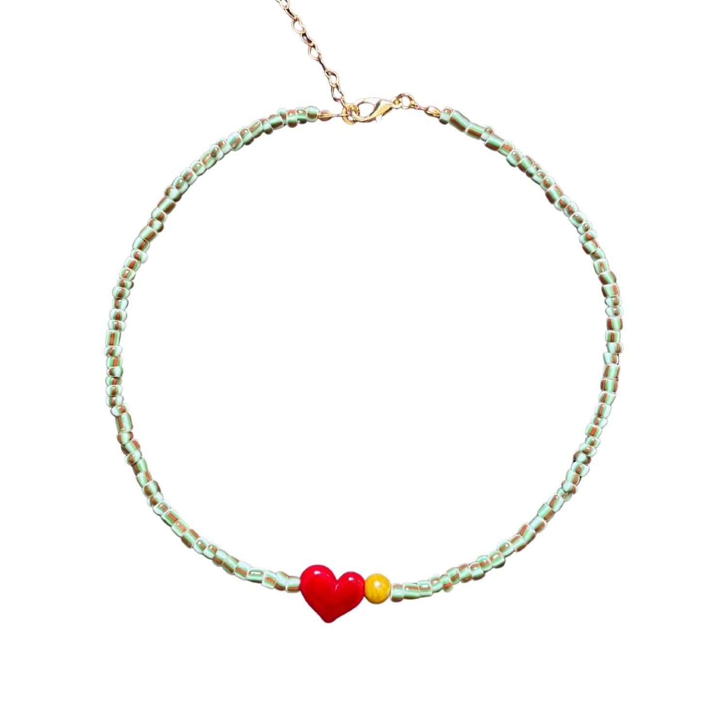 Small Talk | Nineteen Out Of Twentyfour — Striped Glass Bead Necklace With Murano Heart