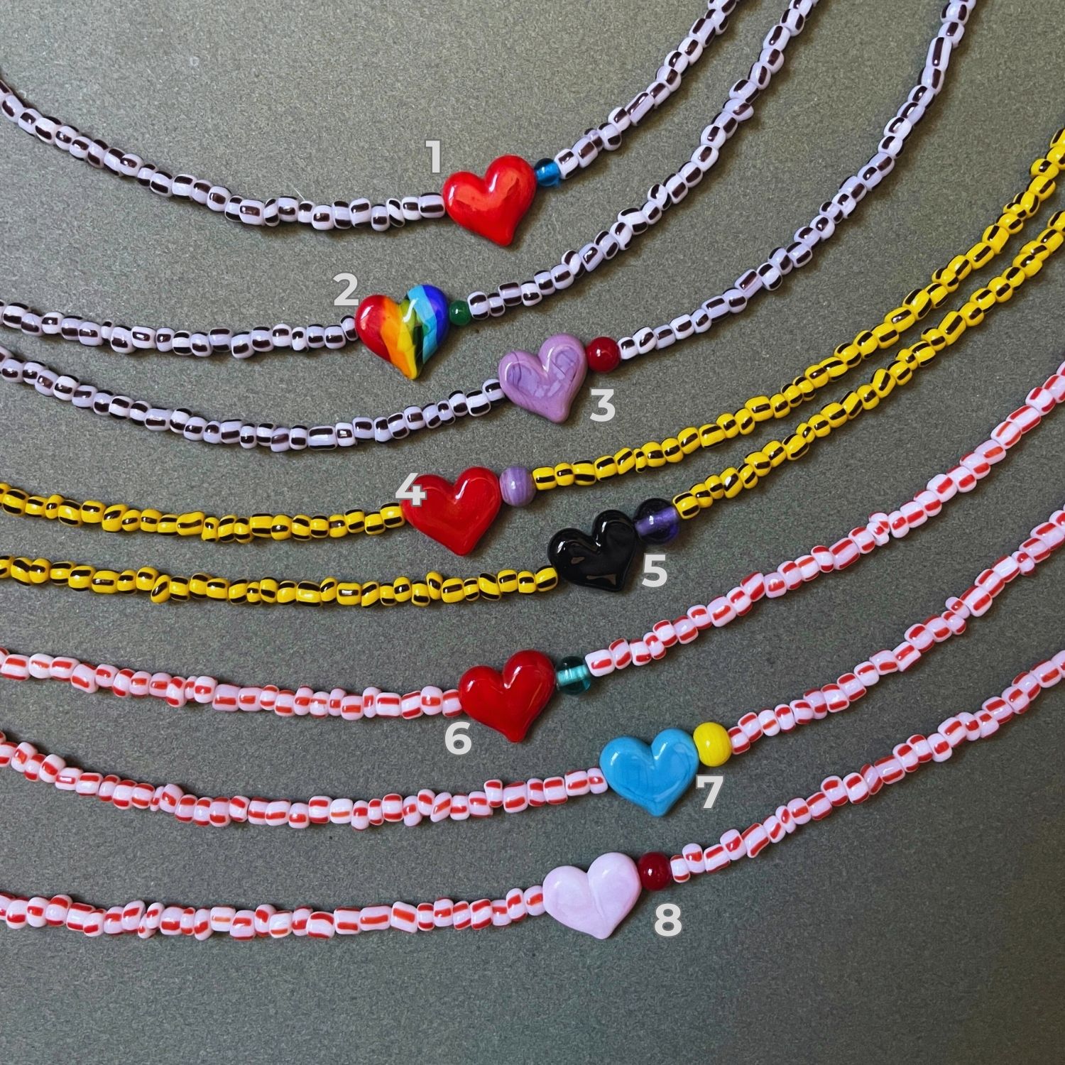 Small Talk | Fourteen Out Of Twentyfour — Striped Glass Bead Necklace With Murano Heart