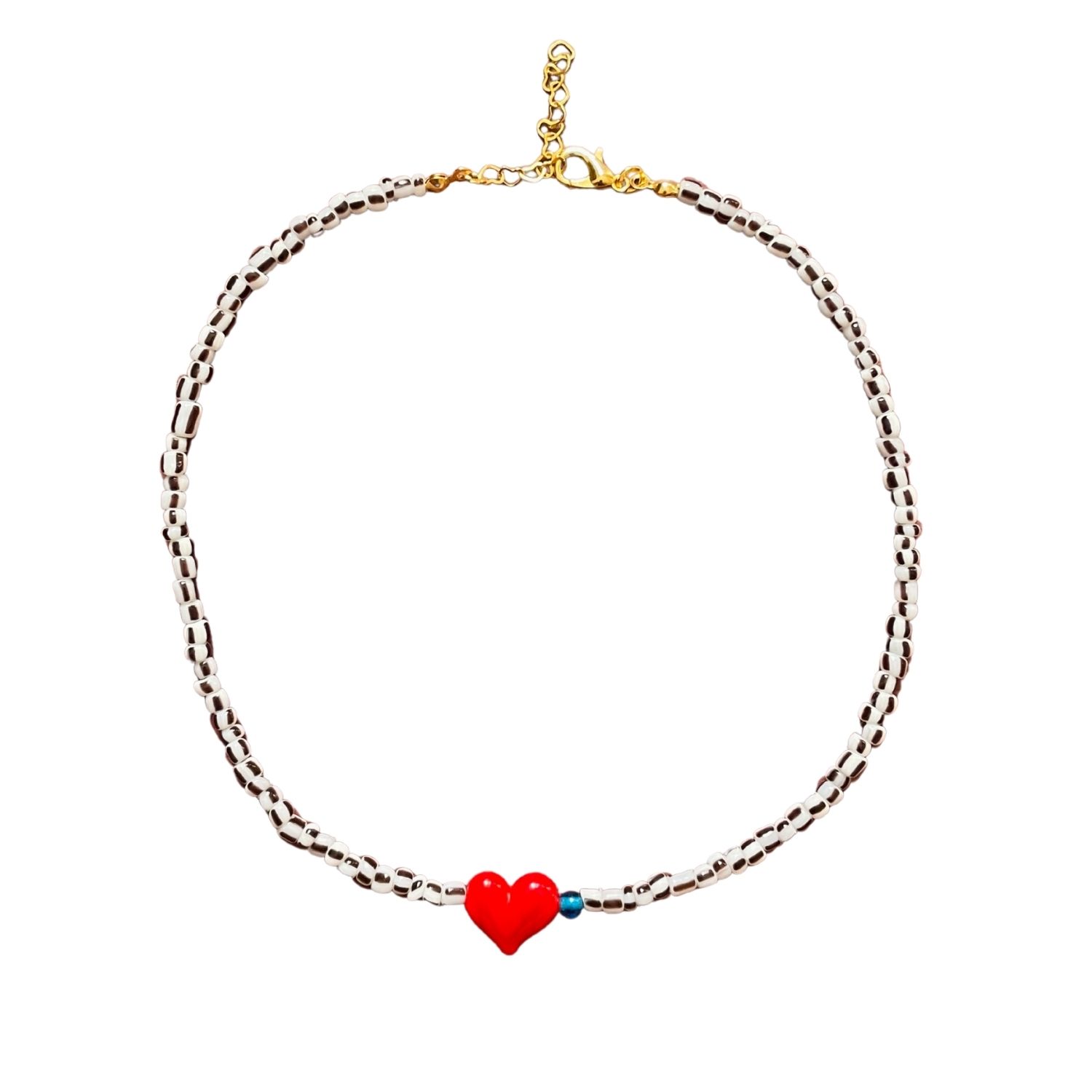Small Talk | One Out Of Twentyfour — Striped Glass Bead Necklace With Murano Heart