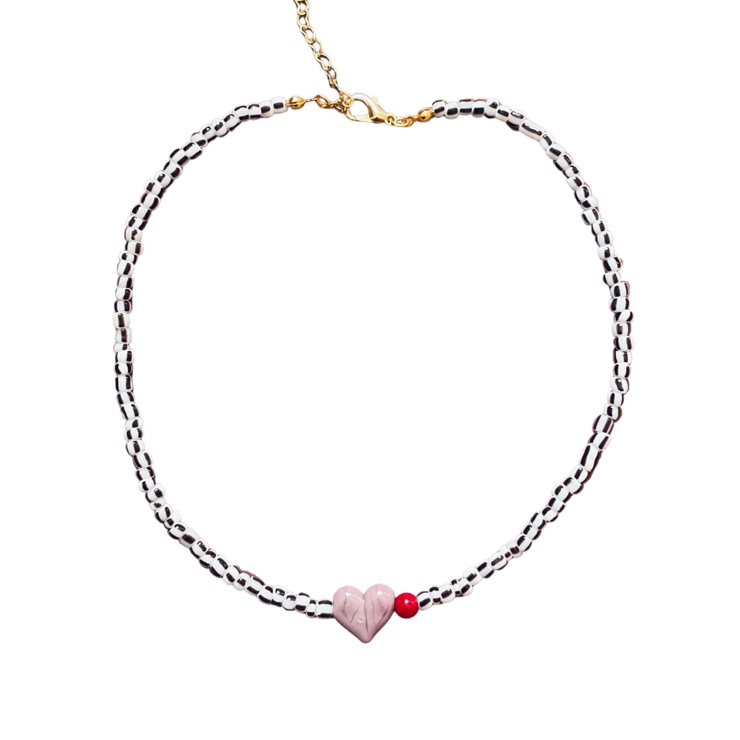 Small Talk | Three Out Of Twentyfour — Striped Glass Bead Necklace With Murano Heart