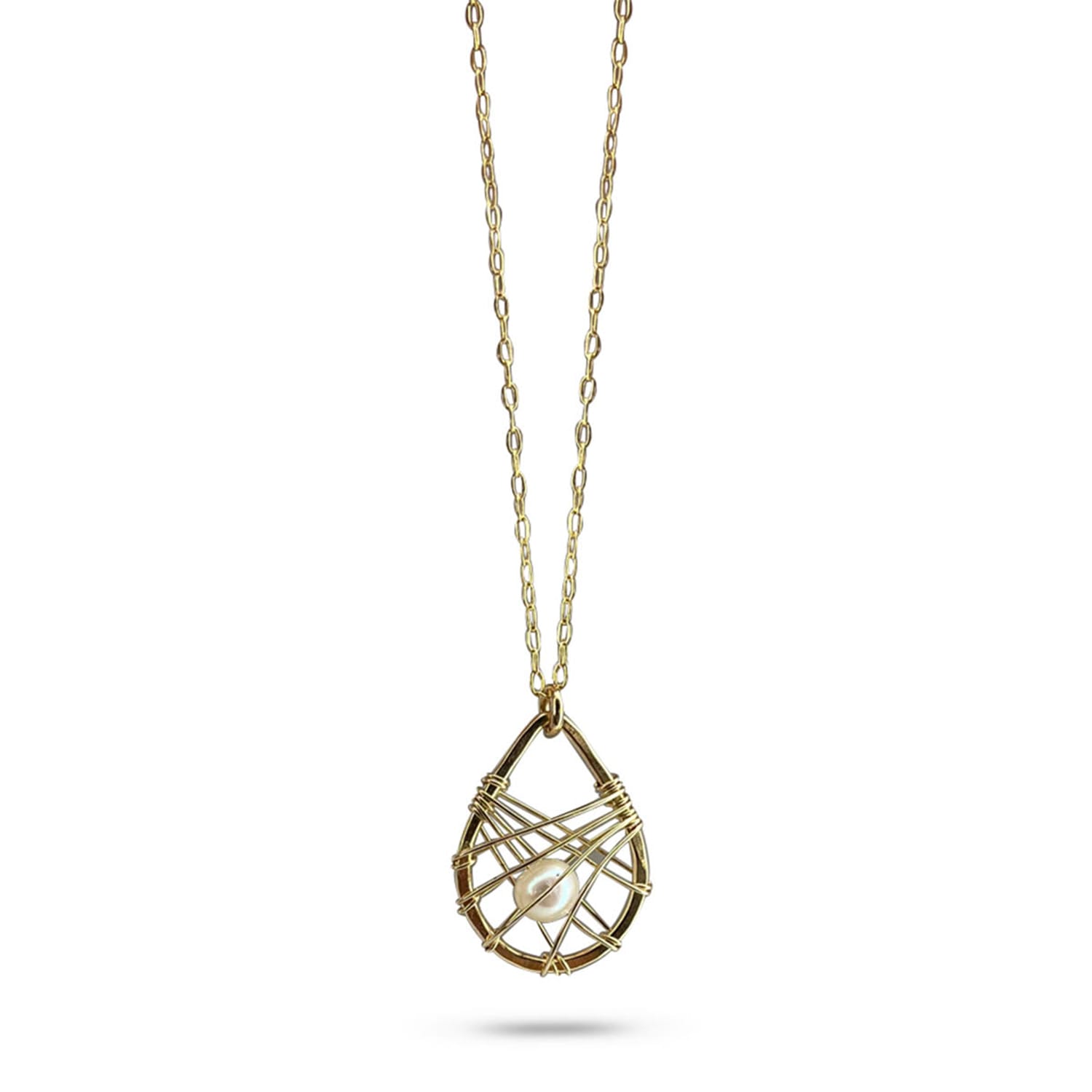 Small Teardrop Caged Pearl Necklace