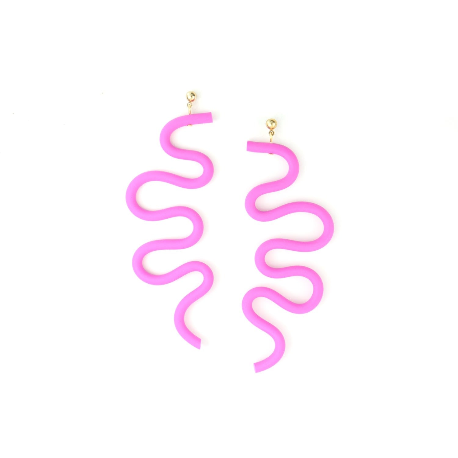 Small Tube Squiggles Dangly Earrings In Hot Pink