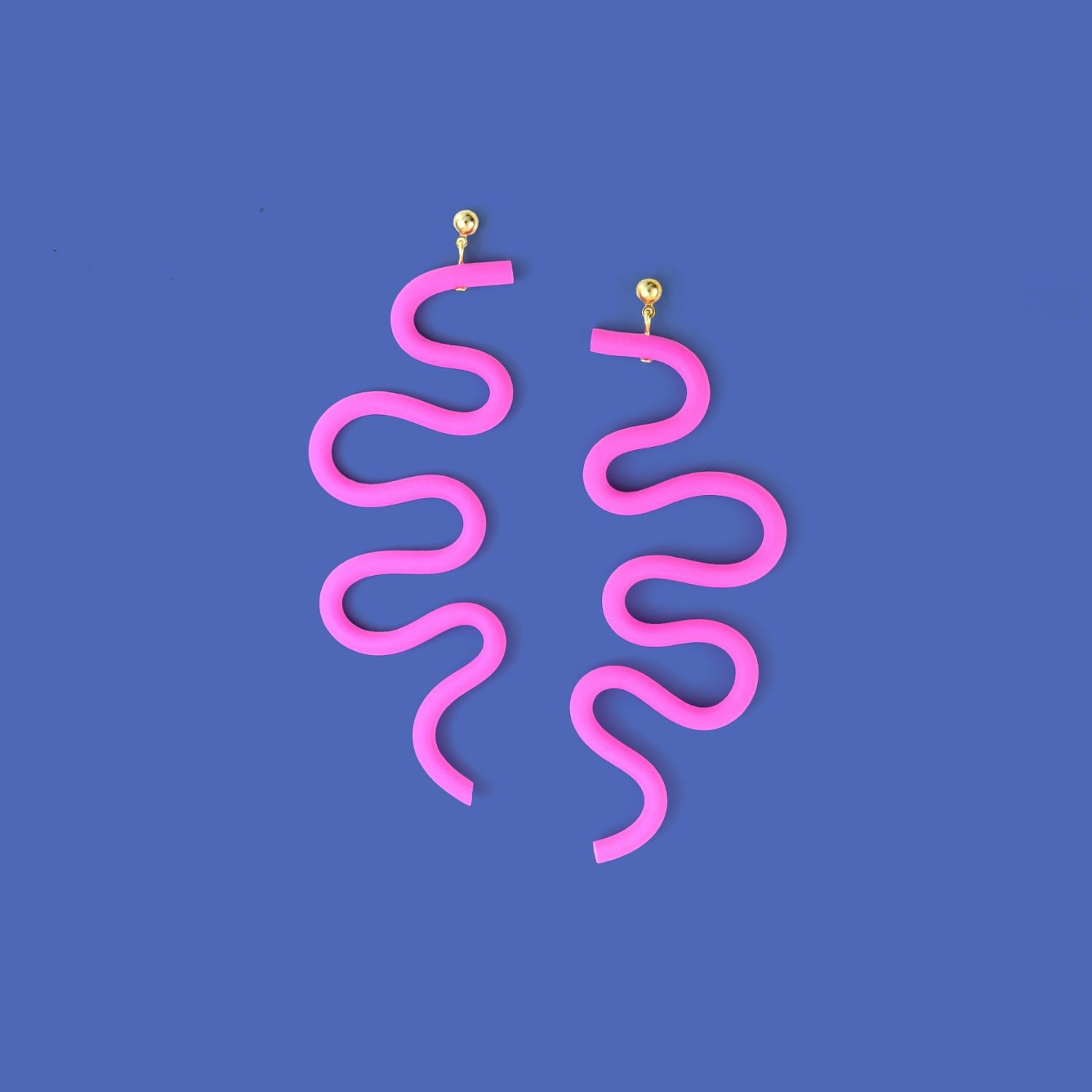 Small Tube Squiggles Dangly Earrings In Hot Pink