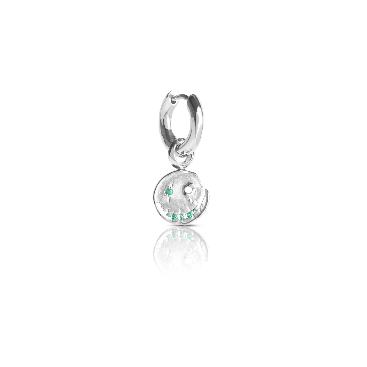 Smile Hoop Earring – May – Emerald – Silver