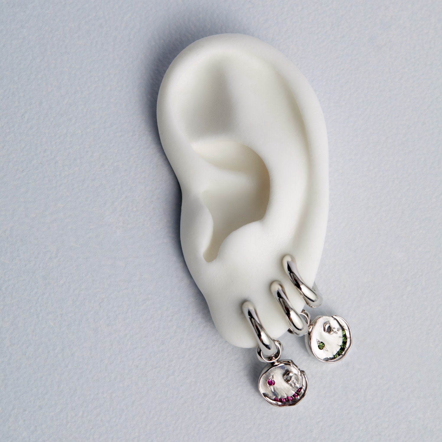 Smile Hoop Earrings – February – Amethyst – Silver