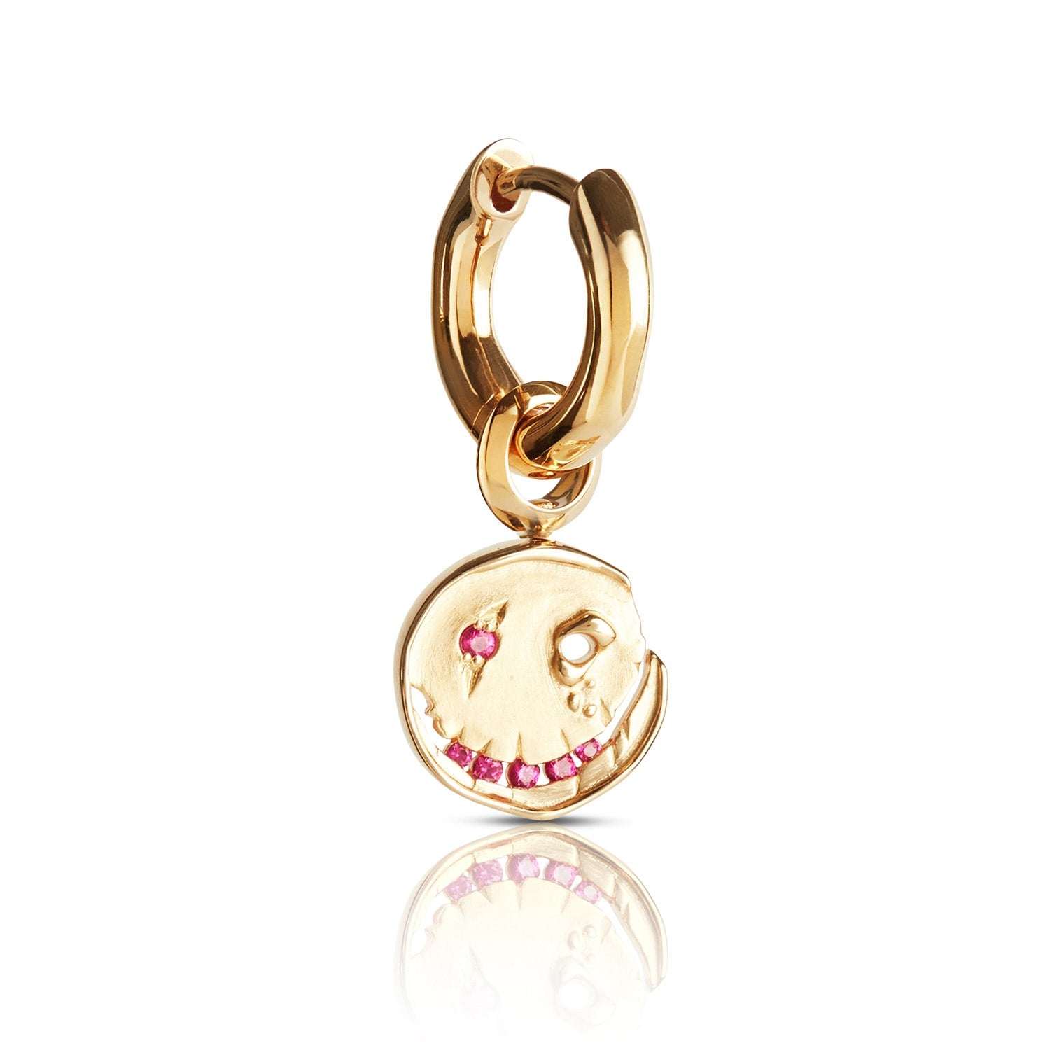 Smile Hoop Earrings – July – Ruby – Gold Plated