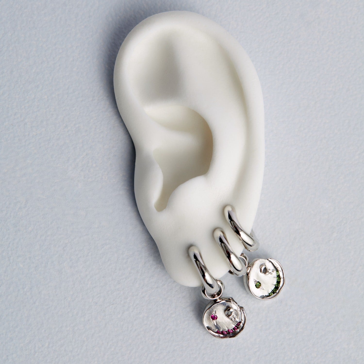 Smile Hoop Earrings – July – Ruby – Silver