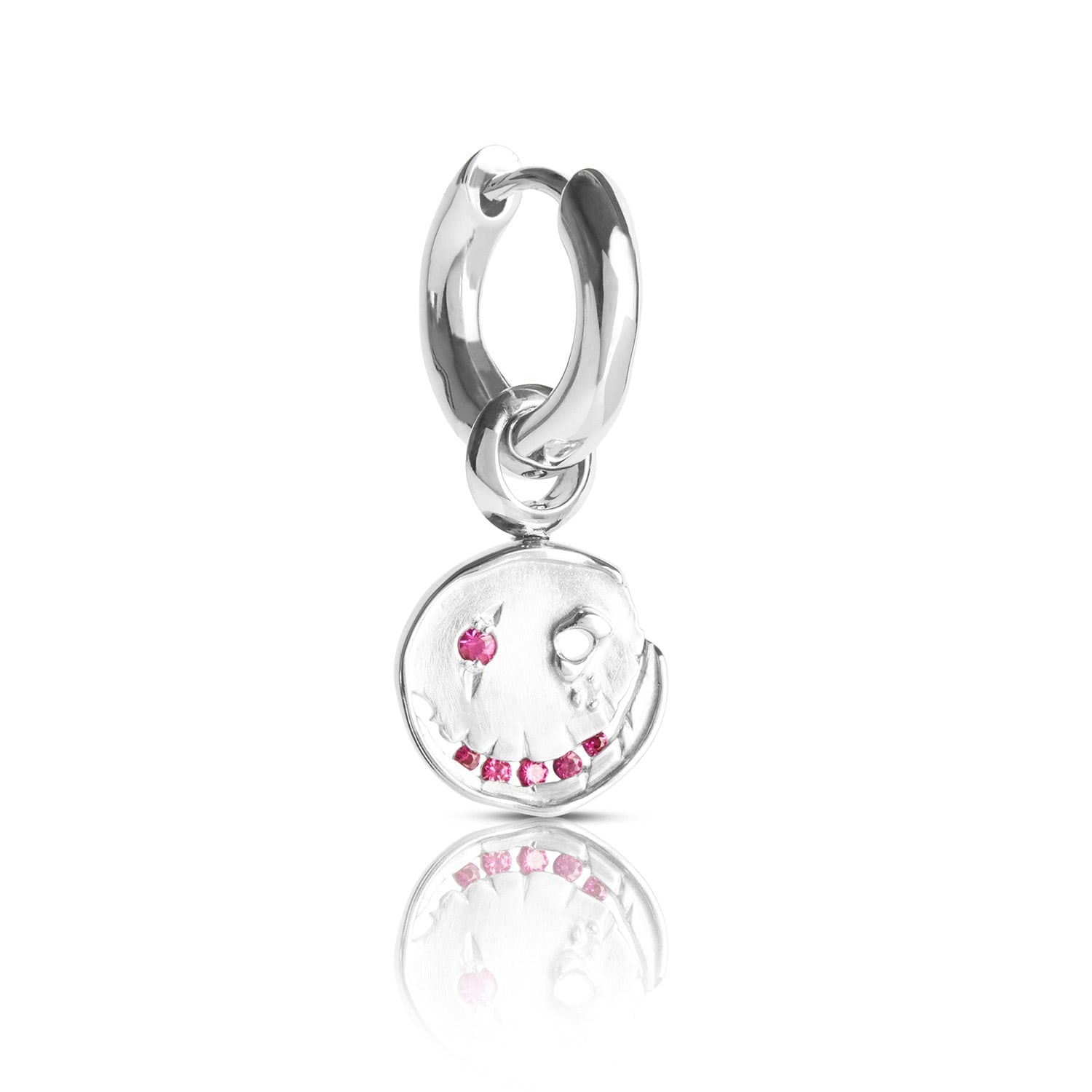 Smile Hoop Earrings – July – Ruby – Silver