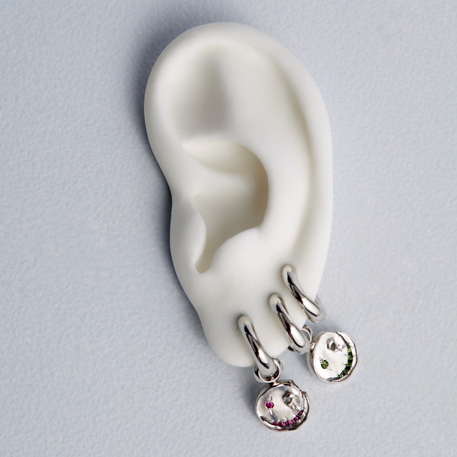 Smile Hoop Earrings – June – Moon Stoone- Silver
