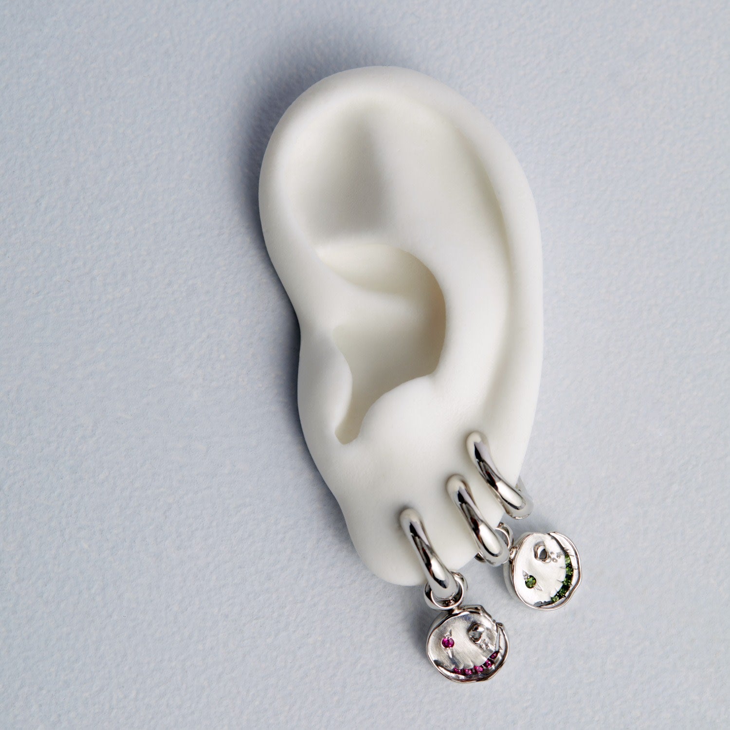 Smile Hoop Earrings – March – Aquamarine – Silver