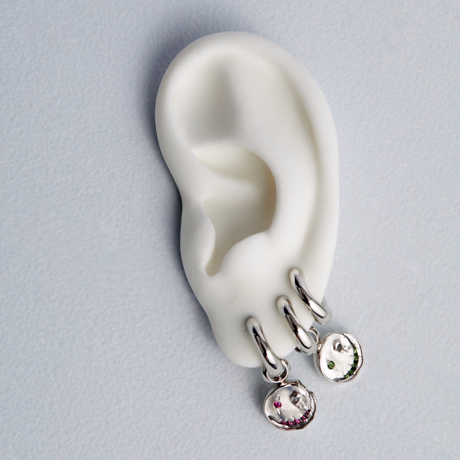 Smile Hoop Earrings – October – Tourmaline – Silver
