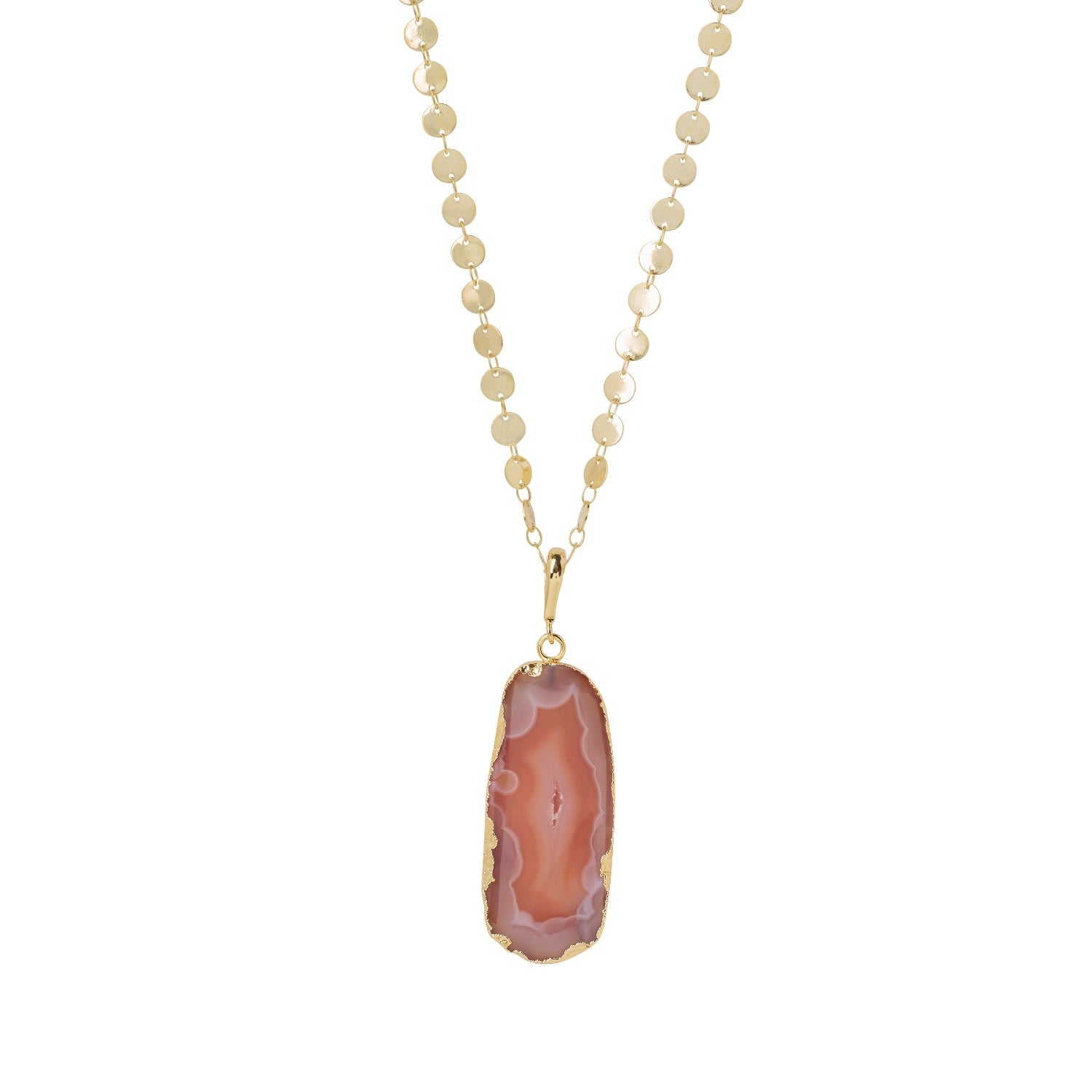 Ultra Long Caramel Agate Gold Pendant Necklace