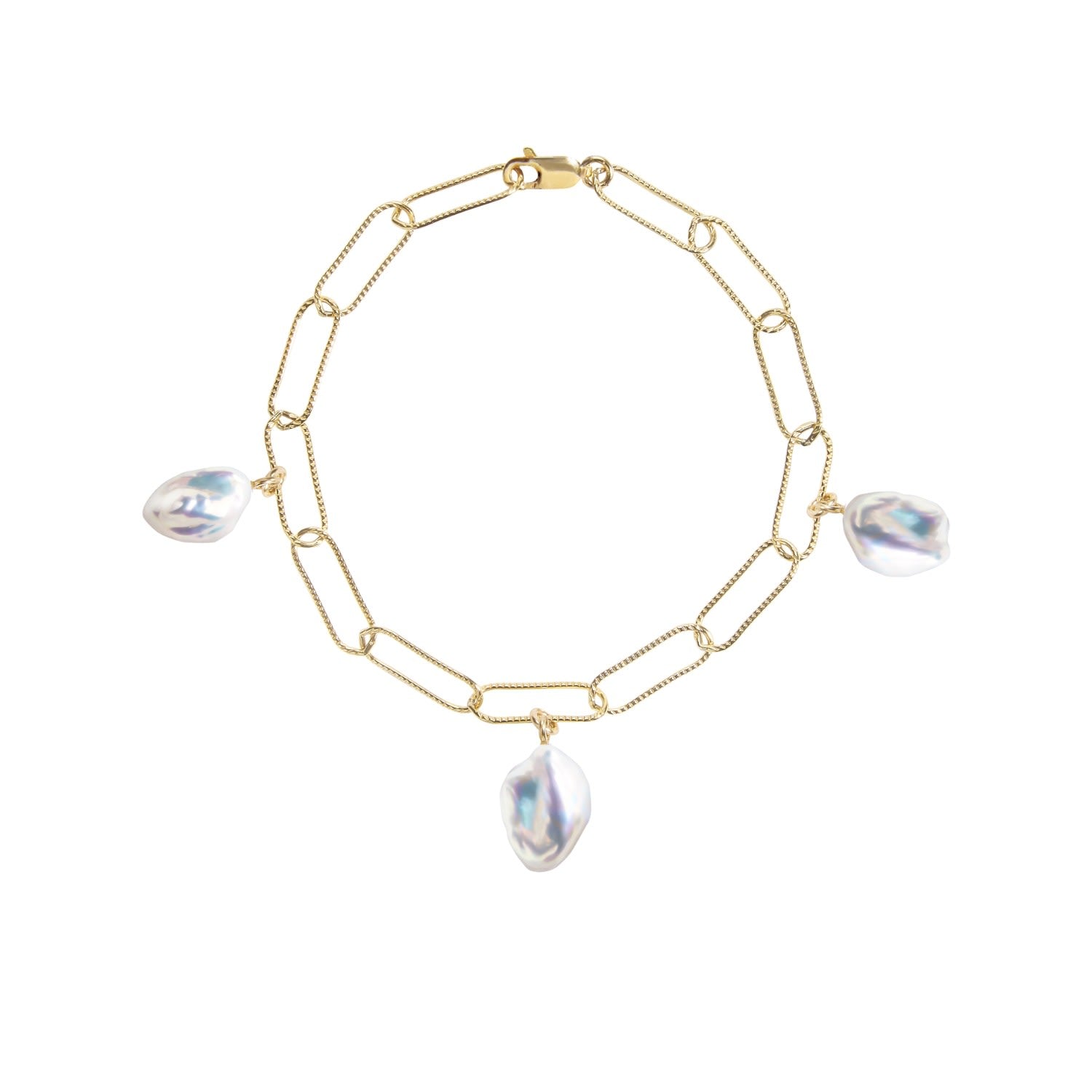 Aurelia Keshi Pearl Large Link Chain Bracelet - Gold & White