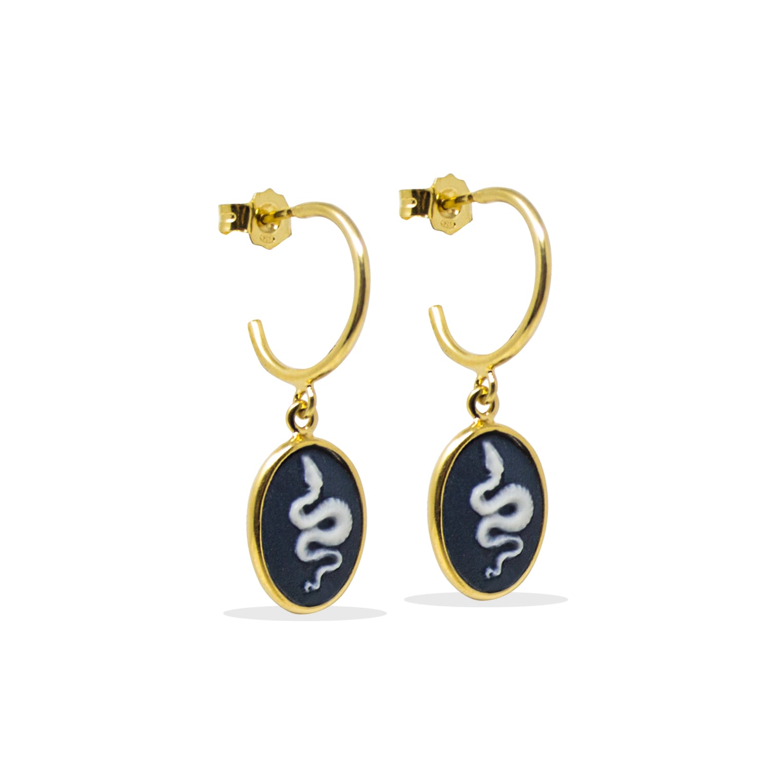 Snake Cameo Mini Hoop Earrings