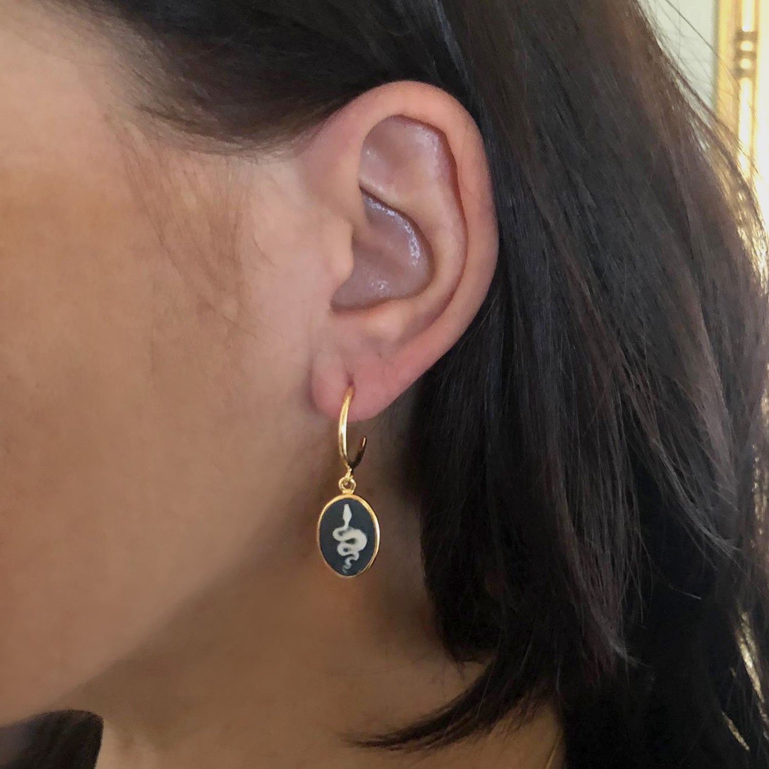 Snake Cameo Mini Hoop Earrings